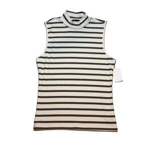 Sanctuary Striped Mock Neck Tank Top Cream Olive Sleeveless Ribbed L